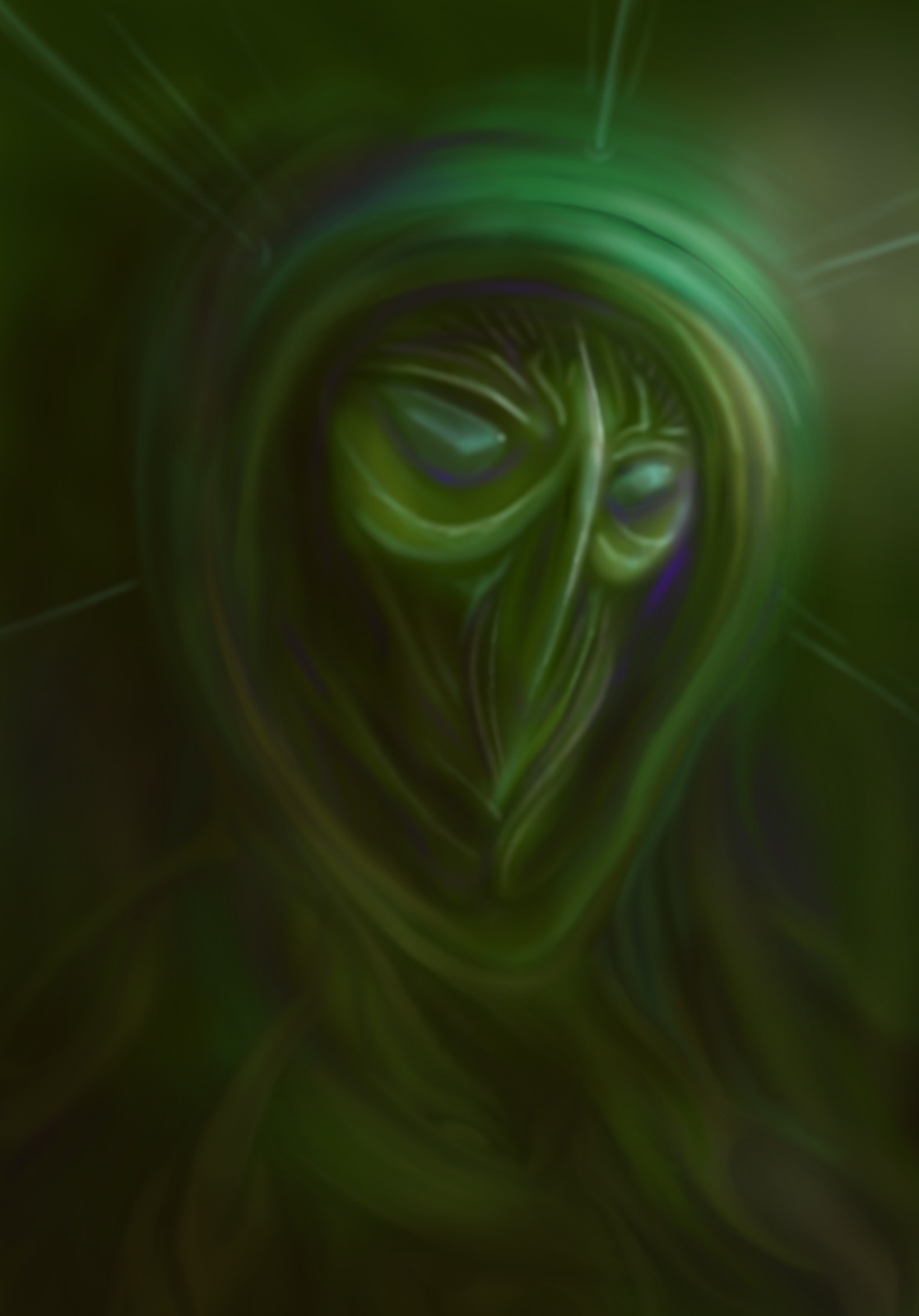 Green hooded figure
