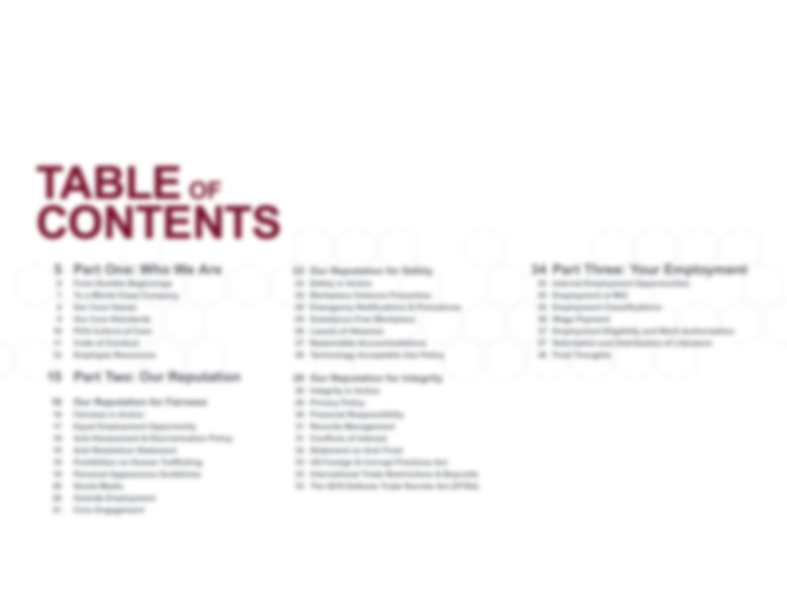 PCG handbook table of contents